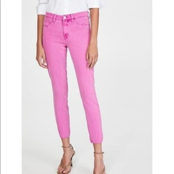 L'Agence Womens Margot Hi Rise Skinny Denim Crop Jean Pink NWOT Sz 32 BarbieCore - Picture 1 of 15
